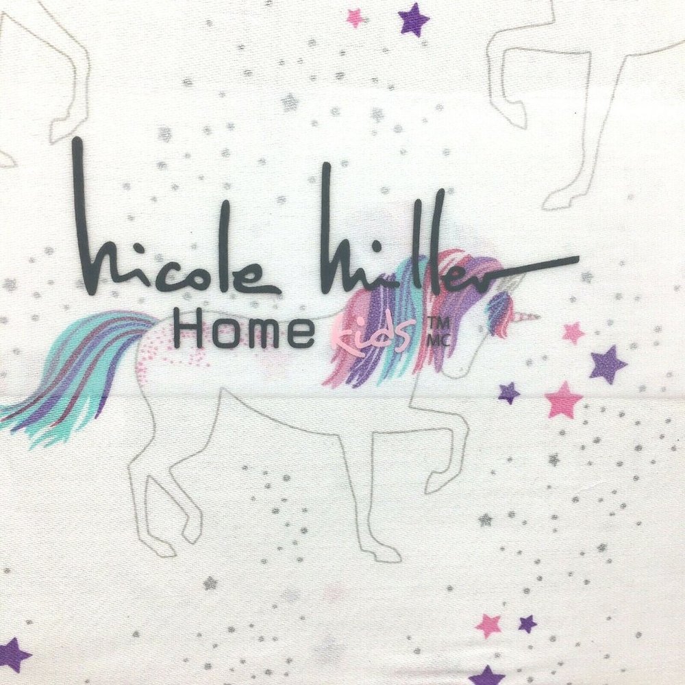 3pc Nicole Miller Unicorn Stars TWIN Sheet Set Cotton Pink Purple Turquoise NEW